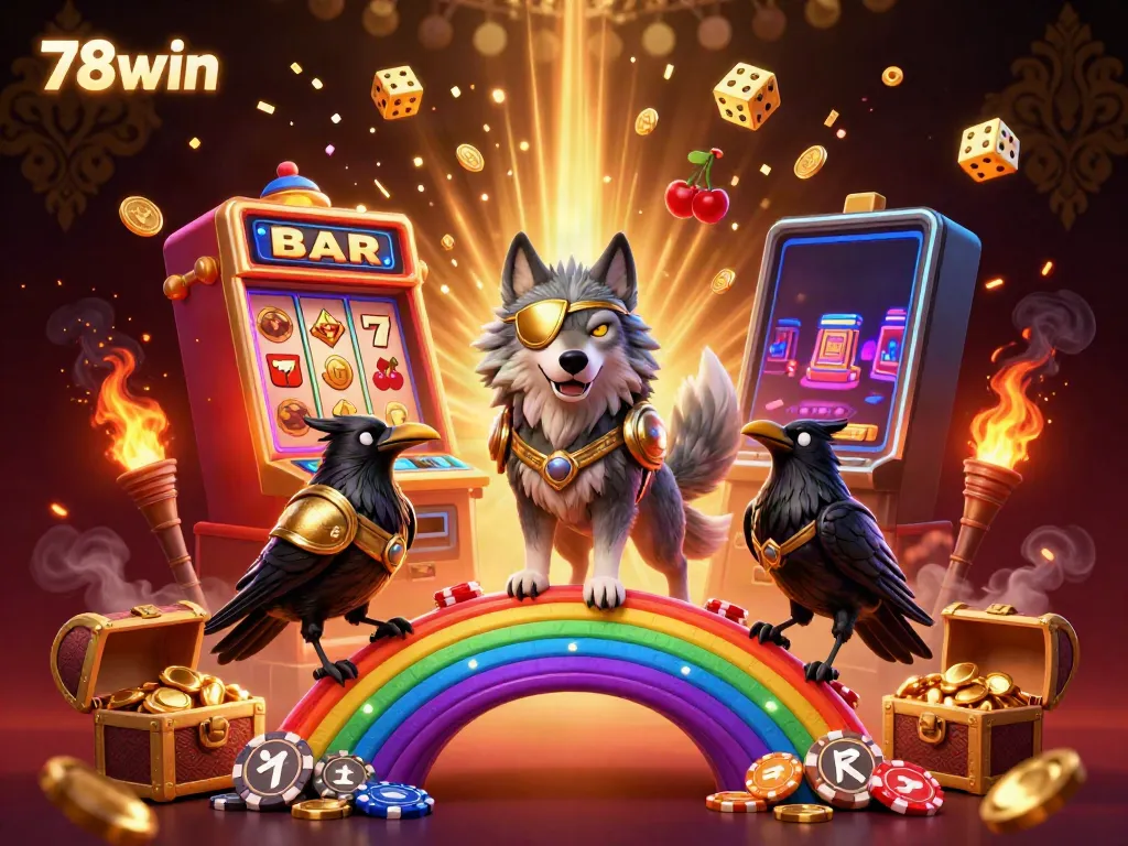 Experience the thrilling and vibrant world of 78win with a unique 3D casino scene, featuring Norse mythology-inspired characters.