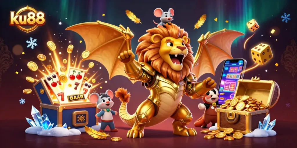 Spin away with ku88's exciting slot machines and magical winnings in a vibrant casino scene.