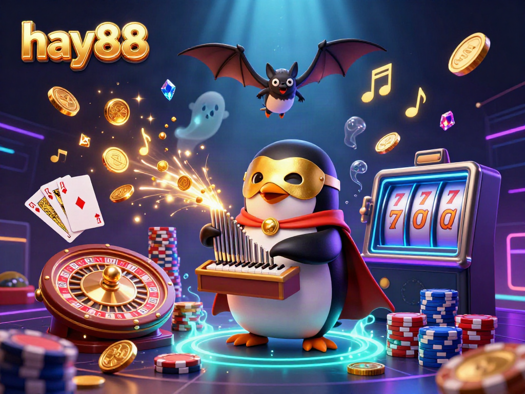 Experience the thrill of hay88 with a 3D illustration featuring vibrant casino elements and engaging characters.