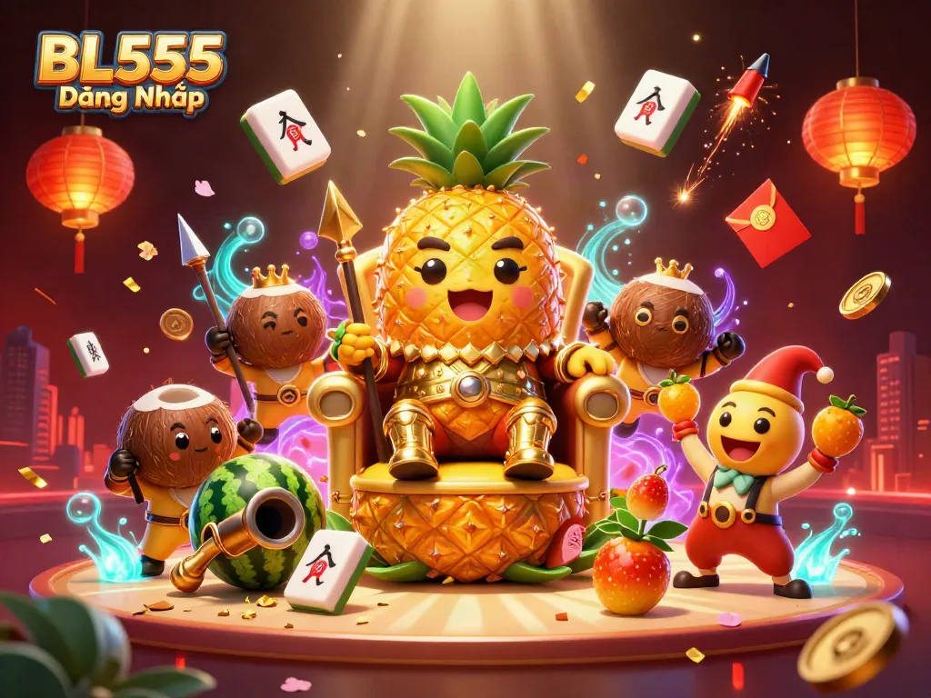 Experience BL555 Đăng Nhập with the vibrant casino-themed 3D illustration showcasing characters and game elements.