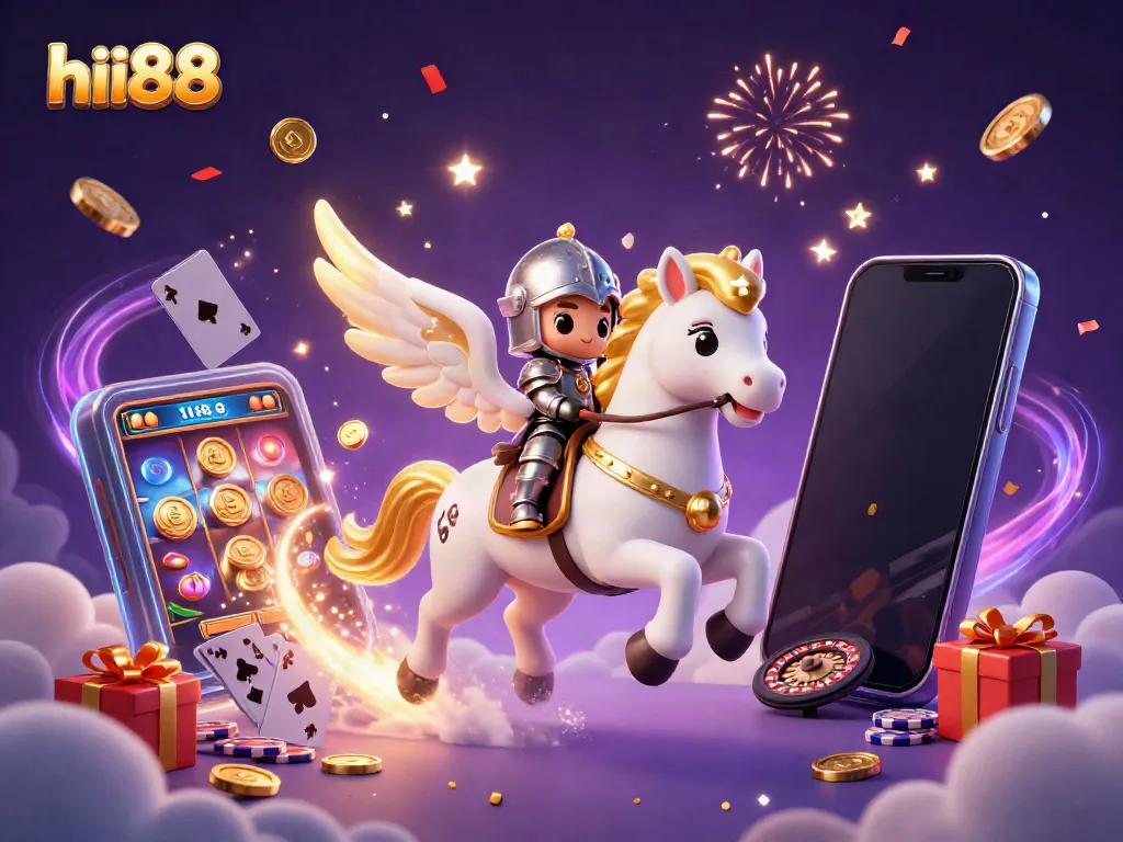 Engage with hii88: A knight on a magical horse in a dynamic casino adventure.