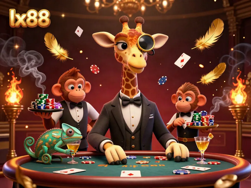 Experience excitement at lx88 with high-roller giraffe and gambling elements in a luxurious casino setting.