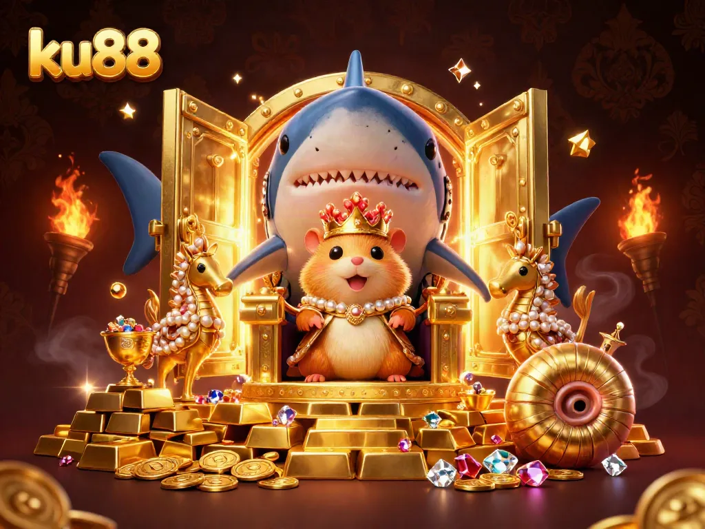 ku88 delivers an exhilarating casino experience with gold treasures orbiting a whimsical hamster king.