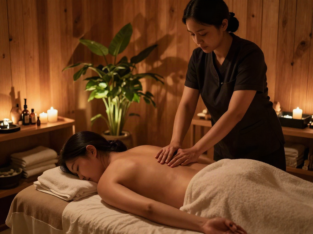 Tranquil 안양출장마사지 session in a serene spa environment, showcasing relaxation.