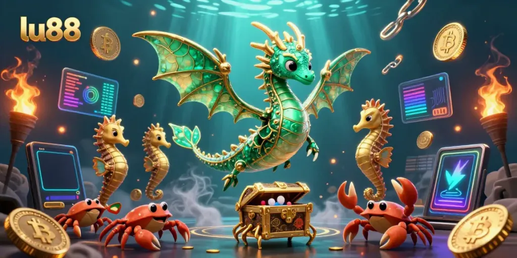 Engage with exciting slots and jackpots at LU88 featuring a colorful underwater scene.