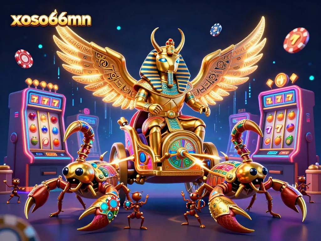 Join the action with xoso66mn's vibrant slot-themed 3D casino scene featuring epic characters.