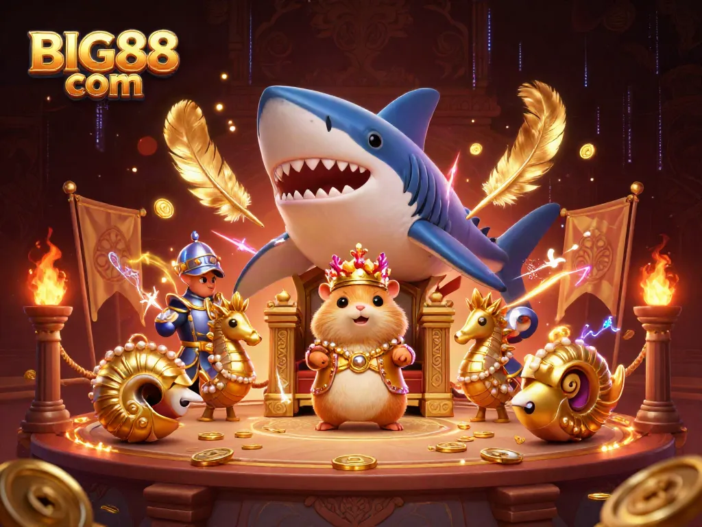 Bet on excitement with BIG88 com as a golden hamster king reigns supreme in a lively 3D casino world.