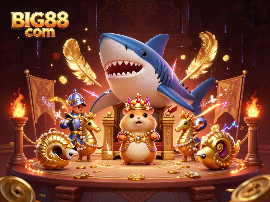 Bet on excitement with BIG88 com as a golden hamster king reigns supreme in a lively 3D casino world.