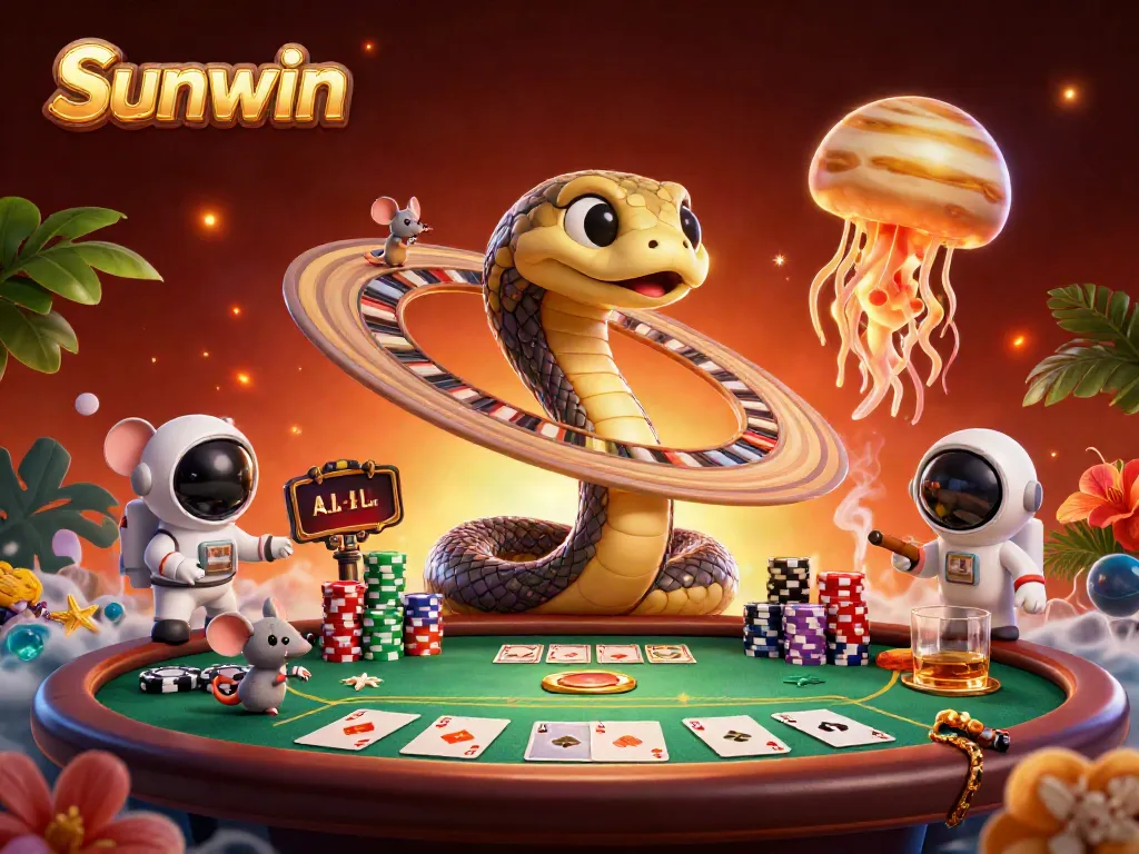 Experience the excitement of Sunwin's casino with vibrant visuals of a cosmic gaming scene.