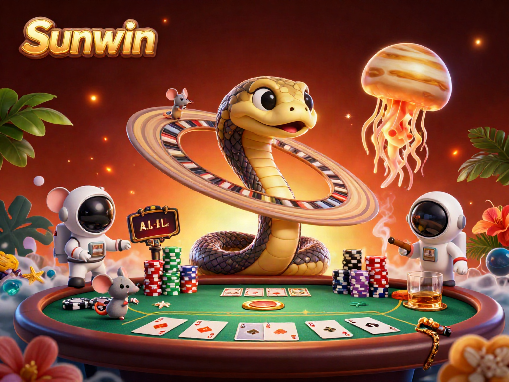 Experience the excitement of Sunwin's casino with vibrant visuals of a cosmic gaming scene.