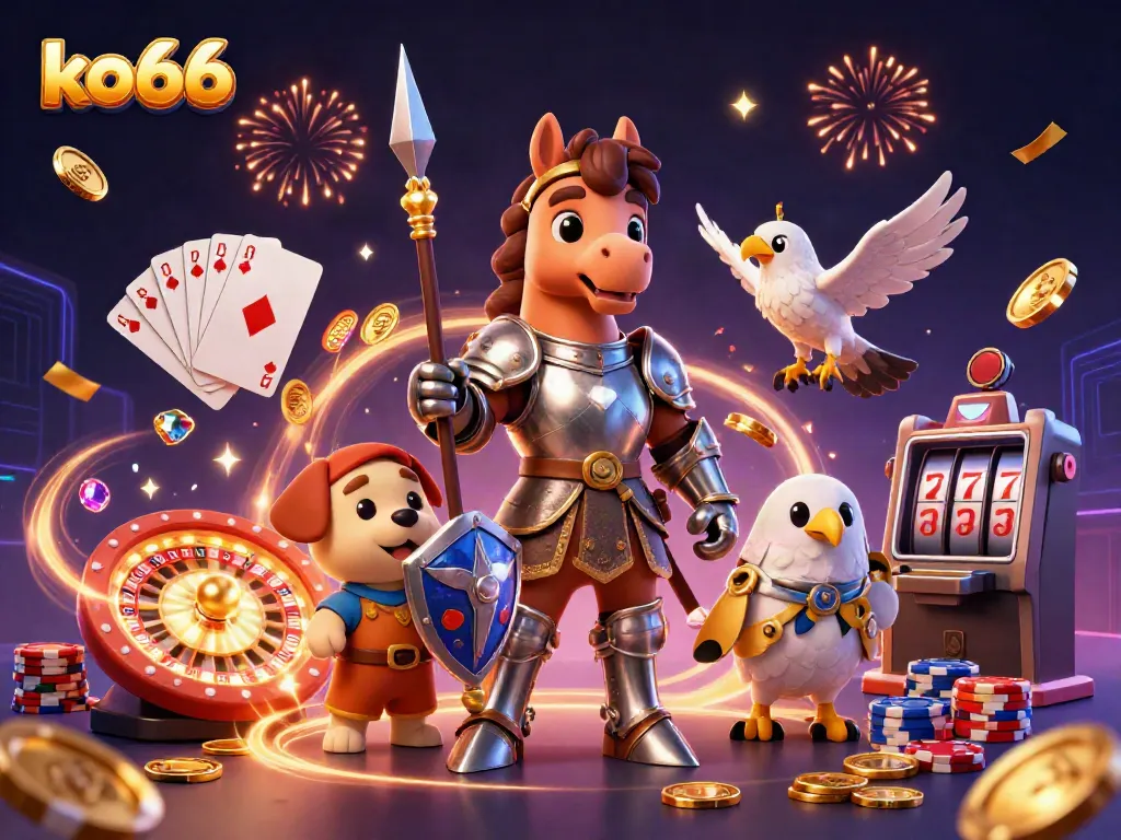 Experience the excitement of ko66 with a dynamic scene featuring characters and casino elements.