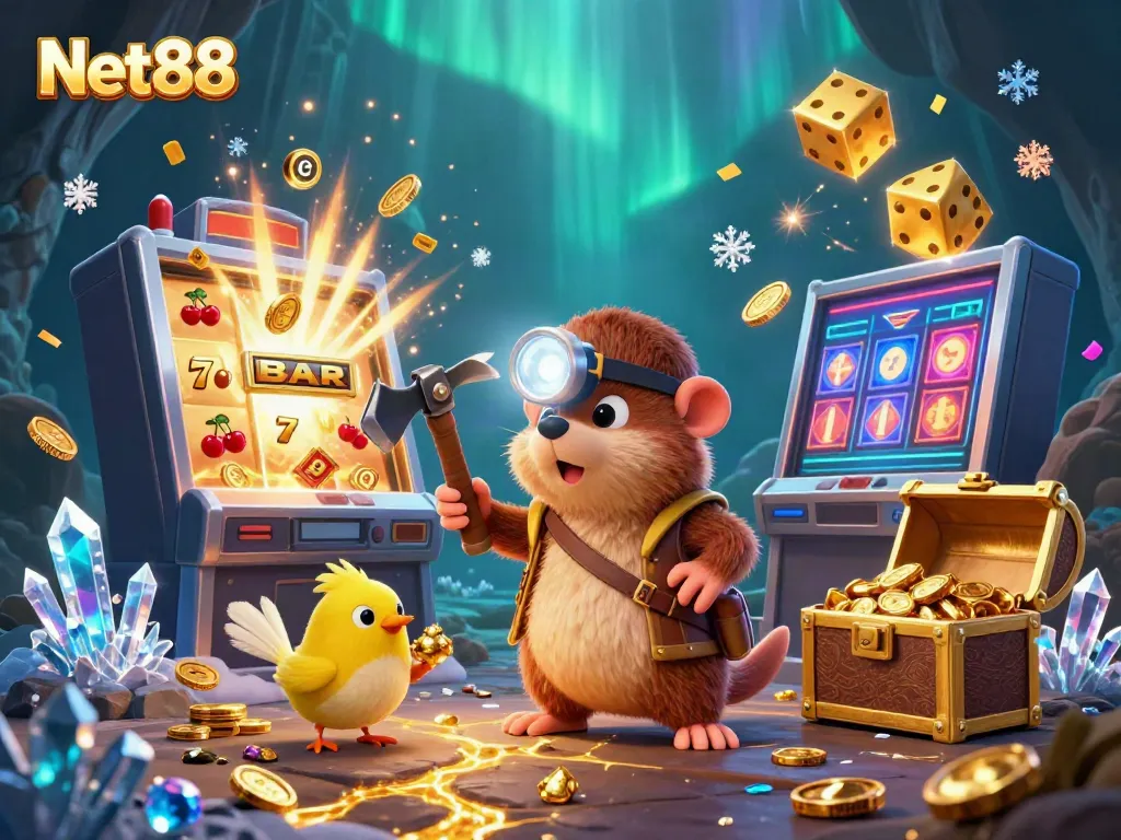 Experience thrilling gaming adventures at Net88 while exploring a vivid treasure cave.