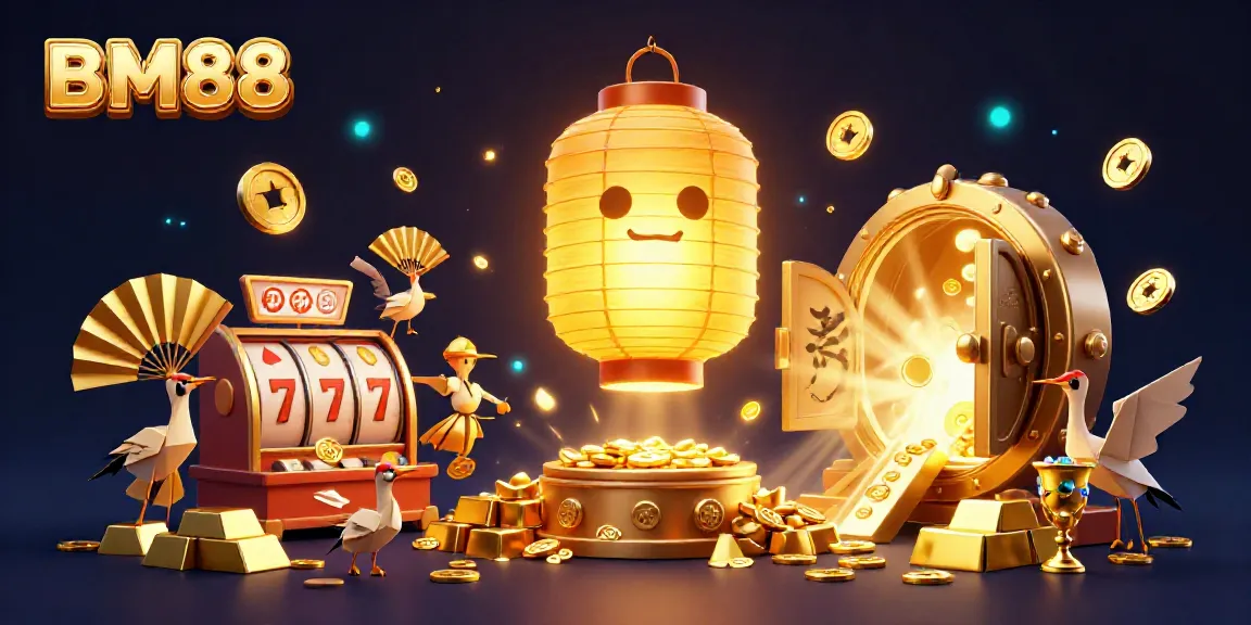 Experience the excitement of BM88 with colorful characters in a casino environment full of gold and jackpots.