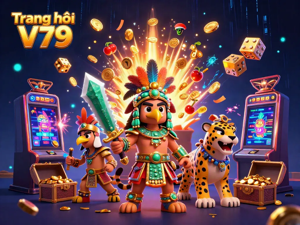 Engage with thrilling games on Trang chủ V79 in an exciting, colorful casino scene.