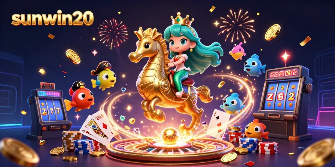 Experience thrilling adventures at sunwin20 with a colorful casino scene featuring a mermaid princess and treasures.